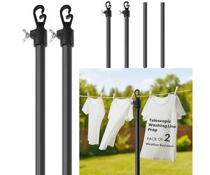 Laundry Mate Telescopic Washing Line Poles - Extendable Up to 220cm with Twist & Lock Mechanism | 2 Pack G-Shaped Hook Heavy Duty Clothes Line Pole | Rust-Resistant Washing Line Support for Outdoor