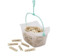 Laundry Peg Basket With Pegs 102 Traditional Wooden Laundry Pegs & Clear Peg Sorage Basket With Aqua Handle