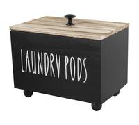 Laundry Pods Container with Lid, Square Storage Box for Laundry Pods,Solid Wood Laundry Storage Containers Dishwasher Pod Holder for Kitchen Bathroom (black)