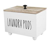 Laundry Pods Container with Lid, Square Storage Box for Laundry Pods,Solid Wood Laundry Storage Containers Dishwasher Pod Holder for Kitchen Bathroom (white)