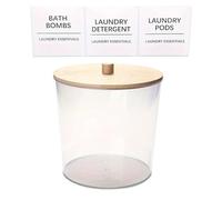 Laundry Pods Storage Container Large Clear Laundry Container for Organizing, Plastic Dispenser Jars with 3 Bamboo Lids and Labels(Clear 1pcs)