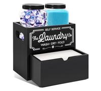 Laundry Pods Storage Container, Washing Tablet Storage with 2 Plastic Laundry Organiser Storage Jars, Laundry Detergent Storage 2 Tier Dryer Sheet Holder for Laundry Room Organisation (Black)