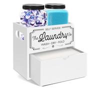 Laundry Pods Storage Container, Washing Tablet Storage with 2 Plastic Laundry Organiser Storage Jars, Laundry Detergent Storage 2 Tier Dryer Sheet Holder for Laundry Room Organisation (White)
