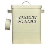 Laundry Powder Storage Tin with Scoop, Cream Metal Washing Powder Container with Lid, Large Laundry Detergent Storage Box, Vintage Farmhouse Utility Room Organiser, Moisture Resistant 18 x 15 x 25 cm