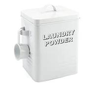 Laundry Powder Tin Washing Powder Storage Bin Box Lid with Scoop (White)