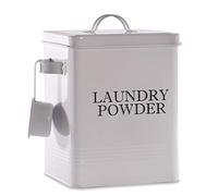 Laundry Powder Tin with Scoop | Washing Powder Storage Container | Soap Powder Caddy | Laundry Room Accessories | Detergent Storage | M&W (White)