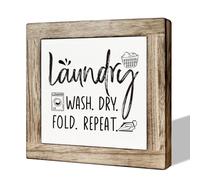 Laundry Room Decor, Laundry Steps Sign, Wash Dry Fold Repeat Sign, Wooden Box Signs for Home Decor, Farmhouse Wood Plaque Sign, Laundry Room Shelf Decoration, Country Style Wood Block Laundry Sign