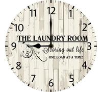 Laundry Room Decor Wall Clock Farmhouse Laundry Room Wall Art Bathroom Washroom Decor Funny Silent Wooden Clock Battery Operated Non Ticking Easy to Read 25x25 CM Round