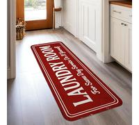 Laundry Room Runner Rug, Vintage Rustic Service Same Day None Red Low Pile Sponge Aesthetic Rectangle Home Floor Carpet for Kitchen Entryway Bathroom Doorway Decor 2x5 Ft