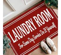 Laundry Room Runner Rug, Vintage Rustic Service Same Day None Red Low Pile Sponge Doormat Accents Rug Fade Resistant for Kitchen Bathroom Entryway Bedside Decor 2x3 Ft