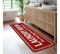 Laundry Room Runner Rug, Vintage Rustic Service Same Day None Red Low Pile Sponge Rectangle Floor Carpets Edge Binding for Kitchen Bedside Entryway Hallway Decor 2x6 Ft