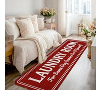 Laundry Room Runner Rug, Vintage Rustic Service Same Day None Red Non-Slip Rectangle Floor Carpets Edge Binding for Kitchen Bathroom Entryway Bedside Decor 2x8 Ft