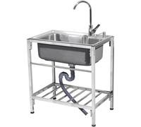 Laundry Room Utility Sink, Heavy-Duty Stainless Steel Sink with Freestanding Metal Frame, Complete Faucet & Drainage Kit for Home, Garage, Workshop, Commercial Use