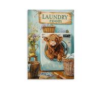 Laundry Room Wall Art Rustic Highland Cow Laundry Pictures Print Cute Baby Cow Painting Funny Laundry Room Sign Poster Bathroom Decor08x12inch(20x30cm)