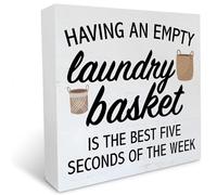 Laundry Room Wooden Box Sign Rustic Style Having an Empty Laundry Basket Wood Block Tabletop Sign Decorative Desk Sign Decor for Home Shelf 7x7 Inches