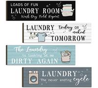 Laundry Room Wooden Funny Sign Wall Plaque Rustic Farmhouse Vintage Bathroom Laundry Rules Hanging Decor, 4 Pieces (Multi Color)