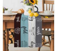Laundry Rules Table Runner 13x60 Inches Long Retro Blue White Wood Board Grain Cotton Linen Table Runner Burlap Style for Dinner Table Party Decor Tabletop Decorations