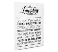 Laundry Rules Typography Canvas Print | Gallery Wrapped 30mm Frame Wall Art | 30x20 inches | Ready to Hang | Modern Typography Picture | Living Room Bedroom Lounge Office
