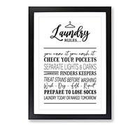Laundry Rules Typography Framed Print | A2 Black Framed Wall Art | Ready to Hang | Modern Positive Affirmations Picture | Living Room Bedroom Lounge Office