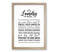 Laundry Rules Typography Framed Print | A2 Oak Framed Wall Art | Ready to Hang | Modern Positive Affirmations Picture | Living Room Bedroom Lounge Office
