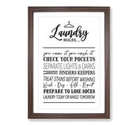 Laundry Rules Typography Framed Print | A2 Walnut Framed Wall Art | Ready to Hang | Modern Positive Affirmations Picture | Living Room Bedroom Lounge Office