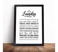 Laundry Rules Typography | Framed Wall Art Print | Modern Home Decor Picture | Ready to Hang Artwork for Living Room, Bedroom, Kitchen or Office | Multiple Sizes