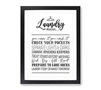 Laundry Rules Typography Quote Framed Print | A2 Black Framed Wall Art | Ready to Hang | Modern Positive Affirmations Picture | Living Room Bedroom Lounge Office