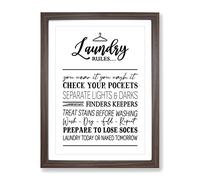 Laundry Rules Typography Quote Framed Print | A4 Walnut Framed Wall Art | Ready to Hang | Modern Positive Affirmations Picture | Living Room Bedroom Lounge Office