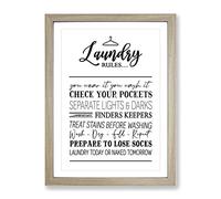 Laundry Rules Typography Quote Framed Wall Art Print, Ready to Hang Picture for Living Room Bedroom Home Office Décor, Oak A4 (34 x 25 cm)