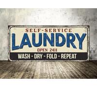Laundry Self-Service Vintage Metal Aluminum Tin Sign Door Signs Exterior Home Cave Garage bar Country Poster Club Wall Plaque Decoration Retro Aluminum Sign 8x12 Inch