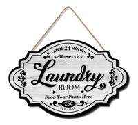 Laundry Sign - Laundry Room Wall Decor, Washing Accessories, 30x20CM Oval Wooden Sign with Hemp Rope, Vintage Humorous "Drop Your Pants Here" & "Open 24 Hours" Design, Rustic Farmhouse Signs Wash