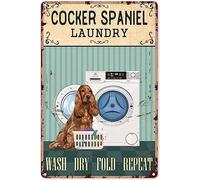 Laundry Signs Wall Decor Farmhouse Cocker Spaniel Doing Laundry Which Wash Dry and Fold Metal Sign Tin Aluminum Sign Art Retro Metal Poster for Door Laundry Room Home Farmhouse 12x8 inch