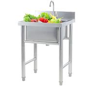 Laundry Sink Portable Catering Kitchen Sink, Handwashing Station 304 Stainless Steel Single Tank with Faucet for Laundry Garage Indoor and Outdoor (50/60cm)