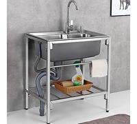 Laundry Sink Stainless Steel Outdoor Sink for Washing, Utility Single Bowl Sink, Commercial Prep Handwashing for Backyard Garage Camping