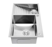 Laundry Sink, Utility Washing Tub With 4mm Thick Panel, Stainless Steel Laundry Basin, Large Workstation Washing Basin With Angle Valve, Drain Kit, For Utility Room, Garage (Color : Left, Size : 70x