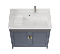 Laundry Sink With Cabinet, Freestanding Utility Sink Free Standing Catering Commercial Sink, with Hot and Cold Water Tap, White Ceramic Basin, for Laundry Garden Garage Commercial Restaurant(80x48cm/3