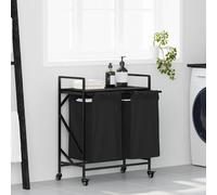 Laundry Sorter 2-Compartment Black Oak Shelf Steel Frame 67x33x82cm w/Polyester