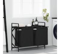 Laundry Sorter 2-Compartment Black Oak Shelf Steel Frame 97x33x77 cm with 2 Bags