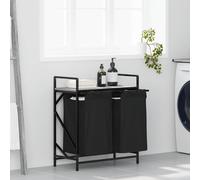 Laundry Sorter 2-Compartment Grey Sonoma Shelf Steel Frame 67x33x77cm Black 2pc