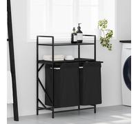 Laundry Sorter 2-Compartment Steel Frame Black Oak Shelves 67x33x97cm with Bags