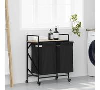 Laundry Sorter 2-Compartment Wheels Black Steel Sonoma Oak 67x33x82cm 2bags incl