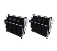 Laundry sorter 2pc Black Steel & Plastic 96x40cm with 8 Removable Bags Castors.