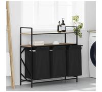 Laundry Sorter 3-Bag Sonoma Oak Shelves Black Steel Frame 99x33x97cm Polyesters