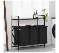 Laundry Sorter 3-Compartment Black Frame Brown Oak Shelves 99x33x97cm Steel Poly