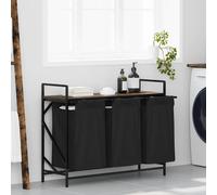 Laundry Sorter 3-Compartment Black Frame Smoked Oak Shelf 99x33x77 cm Steel 3pc