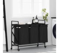 Laundry Sorter 3-Compartment Black Oak Shelf Steel Frame 99x33x82cm with Fabrics