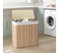 Laundry Sorter, 3 Compartments, Portable With Handles, Removable Machine-Washable Bag, Laundry Organiser, Wood Colour