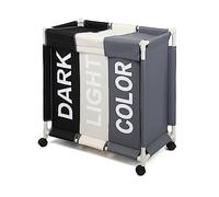 Laundry Sorter 3 Section Laundry Hamper Basket with Rolling Wheels Laundry Organizer Cart for Bathroom Bedroom Nursery (White+Grey+Black)