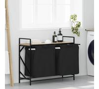 Laundry Sorter 97x33x77cm Black Steel Frame Sonoma Oak Shelf Pull-out 2-Bag Poly
