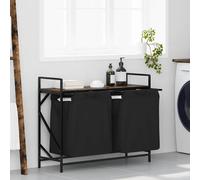 Laundry Sorter 97x33x77cm Smoked Oak E-Wood Shelf Steel Frame Black 2 Bags Poly